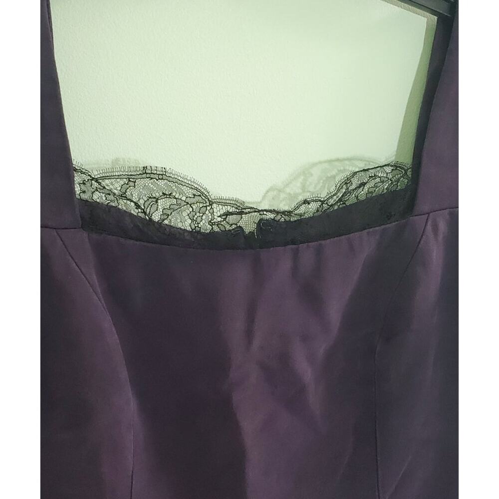 ❤️‍ VINTAGE Roland Nivelais 90s Designer Dark Purple Silk Lace-Trim Dress Size 8 - Picture 6 of 10
